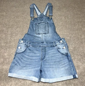 Jordache Shortalls Jean Bibs Juniors XL 14/16 Faded Blue Stretch Denim Cuffed - Picture 1 of 12