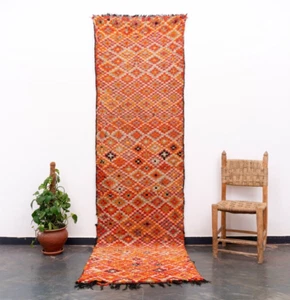 3×10 ft Moroccan Handmade Vintage Orange Vintage Runner Berber Rag Rug Boho - Picture 1 of 10