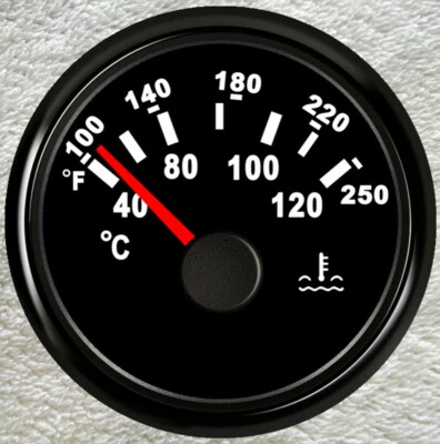 Temp Gauge,287.4~22.4ohms,100-250F,Water Temperature Meter,Black,2"/52mm,Red LED - Image 1 of 4