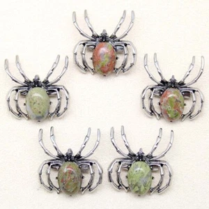 10pcs Natural Unakite Stone Spider Pendants Brooch Chakra Reiki Healing Amulet - Picture 1 of 3
