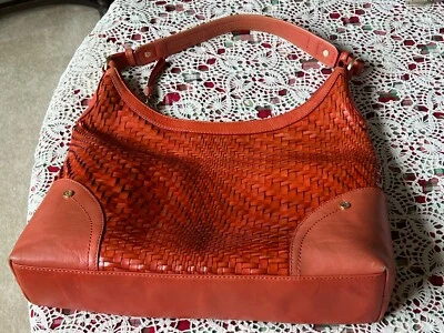 COLE HAAN  Genevieve Weave WOVEN Leather LARGE Hobo Shoulder Bag Purse -CINNABAR - Image 1 of 4