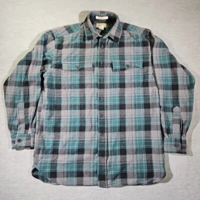 Vintage LL BEAN Chamois Cloth Shirt M Green Black Plaid Traditional Fit ButtonUp - Image 1 of 4