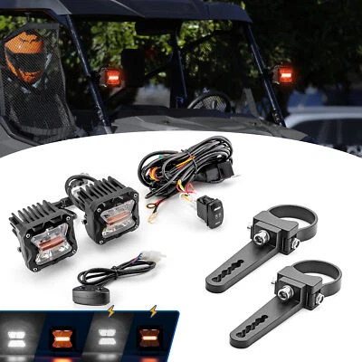 White/Amber 3" Pods+1.75" Round Mounts+DT Wire For RZR Arctic Cat Wildcat CFMOTO - Image 1 of 4