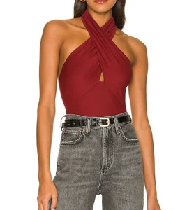 Alix NYC Oliver Crossover Halter Sleeveless Bodysuit Top Blouse XS Rouge Red - Picture 1 of 5
