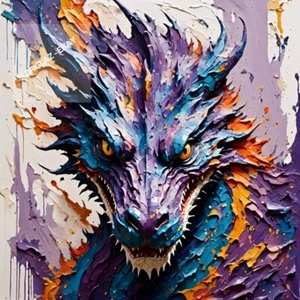 Fondo de imagen/papel pintado digital estilo arte impasto ojos dorados dragón púrpura - Imagen 1 de 3
