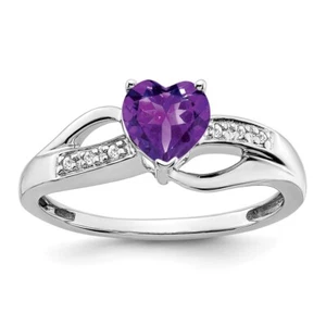 14k White Gold 0.74 Ct Amethyst and Diamond Heart Ring for Women Size 7 - Picture 1 of 8