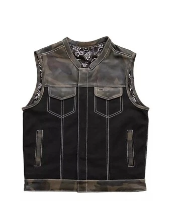 Men’s Biker Vest Hunt Club Leather Diamond Quilted Motorcycle Denim Style Vest - Image 1 of 4
