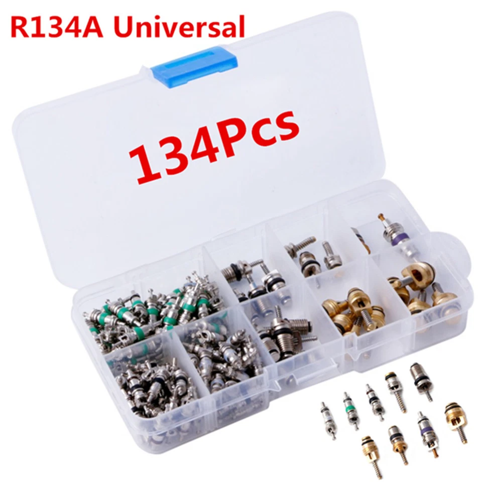 134x Kit de herramientas de núcleo de válvula surtido de aire acondicionado Schrader aire acondicionado coche 9 tipos R134 Foto 1 de 4