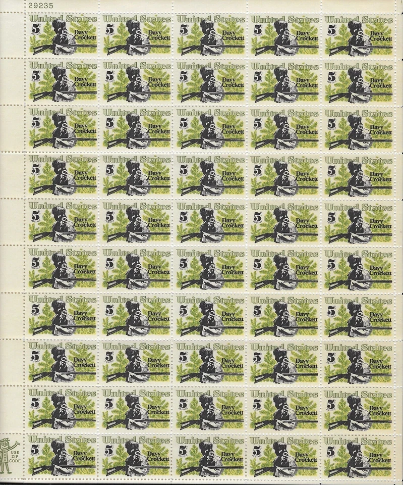 Scott #1330, Davy Crockett Issue, 1967 Full mint sheet of 50, NH - Image 1 of 1