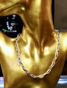22" PAPER CLIP LINK CHAIN NECKLACE in 925 STERLING SILVER (6.0 mm) - Picture 1 of 6