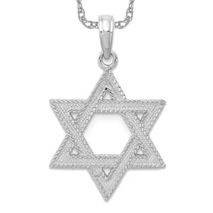 14K Solid White Gold Star of David Necklace - Picture 1 of 12