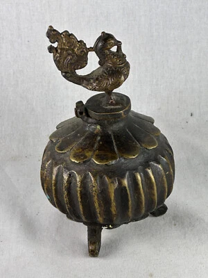vintage Messing Vase Indien Deckel Pfau - Bild 1 von 4