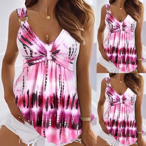 Sexy Women Tie Dye V-Neck Tunic Tops T-Shirt Ladies Sleeveless Casual Blouse US - Picture 1 of 12