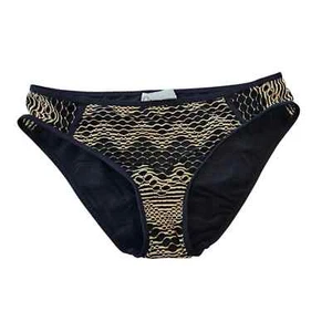 Becca Bikini Bottom SZ Med NWT Cut Out Design Hip Black Tan Swim - Picture 1 of 3
