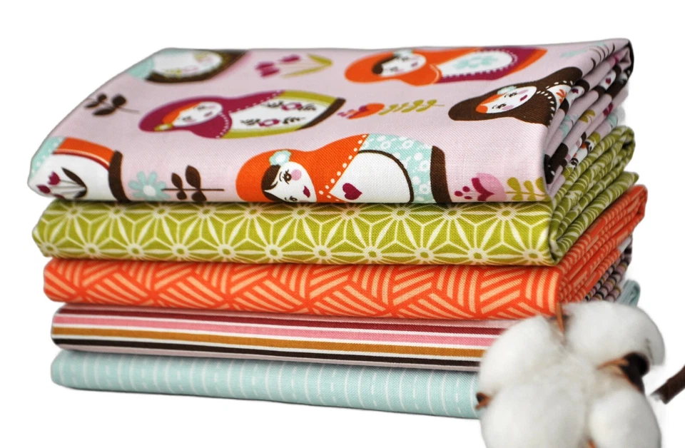 Little Matryoshka Purple 5 Fabric Fat Quarters by Carly Griffith for Riley Blake - Image 1 of 1