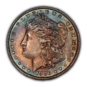1886 $1 Morgan Silver Dollar - Violet Neon Rainbow Toning - BU - SKU-D5877 - Picture 1 of 8