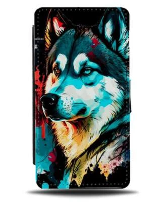 Alaskan Malamute Dog Flip Wallet Case Malamutes Husky Neon Colourful Breed CY68 - Image 1 of 3