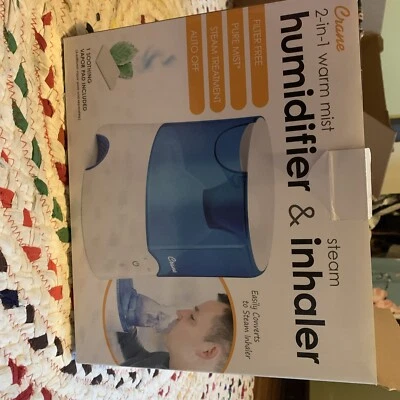 Crane USA Classic 0.5 Gal-Warm Mist Ultrasonic Tabletop Humidifier - White/Blue - Image 1 of 2