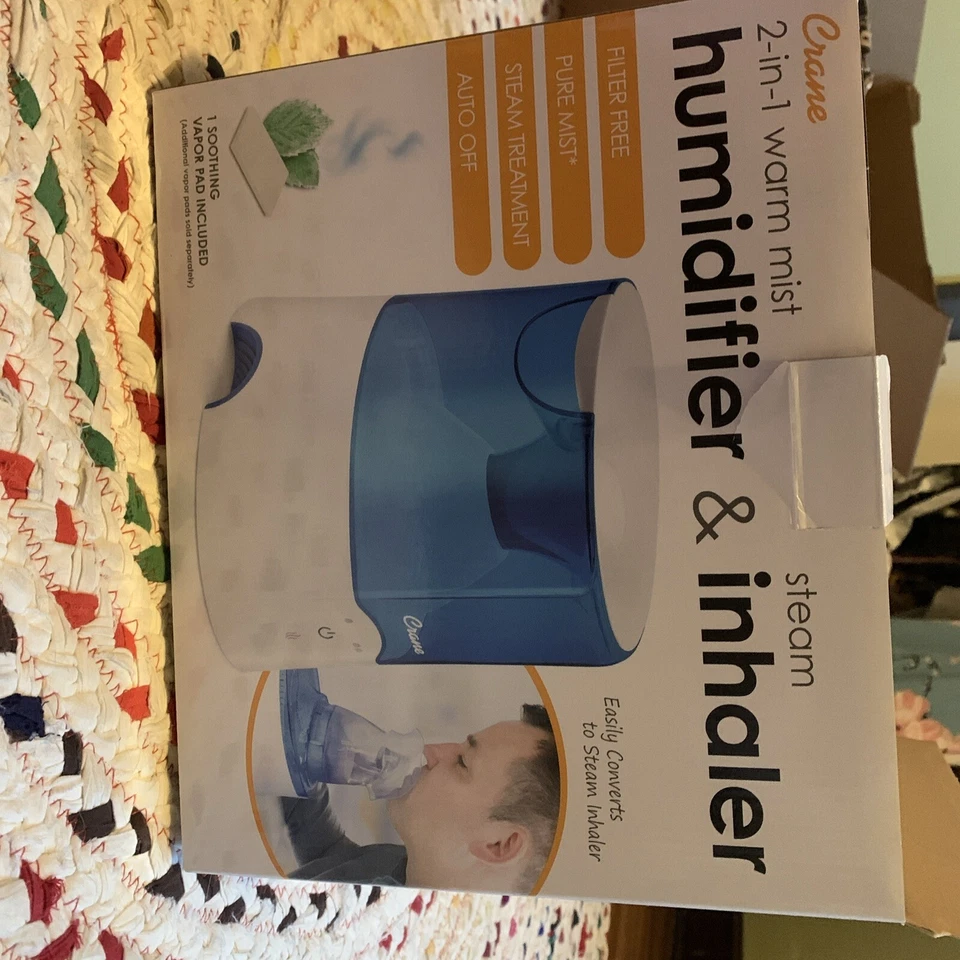 Humidifier Crane USA Classic 0.5 Gal-Warm Mist Ultrasonic Tabletop  - White/Blue - Image 1 of 2