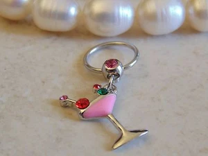 Epoxy Gemmed Martini Glass Dangle Captive Bead Nipple Ring. - Picture 1 of 5