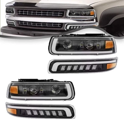 Faros LED con lámparas de parachoques para 99-02 Chevy Silverado 00-06 Tahoe Suburban  Foto 1 de 4