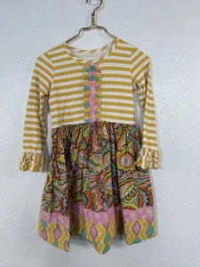 Eleanor Rose Girls Long Sleeve Yellow Stripes Floral Dress Size 10-12 - Picture 1 of 6