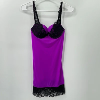 Victoria’s Secret Babydoll Chemise Padded Push-Up Slip, Sz. 34B Purple & Black - Image 1 of 4