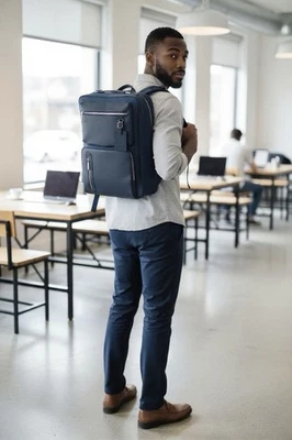Maverick & Co Explorer Light Backpack Laptop Business Travel Gym Bag Navy Blue - Image 1 of 4