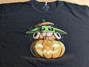 Star Wars Grogu Halloween T-Shirt Size L Large Pumpkin The Mandalorian Black Tee - Picture 1 of 7