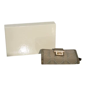 Giangranco Ferre Khaki Leder & Stoff Geldbörse Gold Hardware Medium Umschlag - Bild 1 von 17