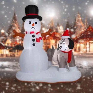 6 Fuß animierte LED Schneemann und Hund Szene Weihnachten luftgeblasen aufblasbar Explosion - Bild 1 von 6