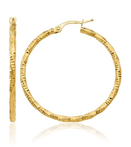 10K Solid Yellow Gold Round Medium Hoop Earrings - Picture 1 of 11
