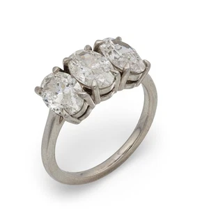 Vintage oval 3.30 carat diamond platinum 3 stone engagement ring - Picture 1 of 8