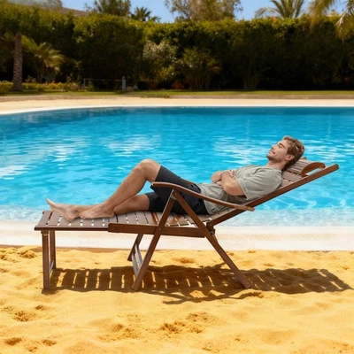 Sillón Plegable Bambú, Silla Reclinable Plegable con Respaldo Ajustable Foto 1 de 4