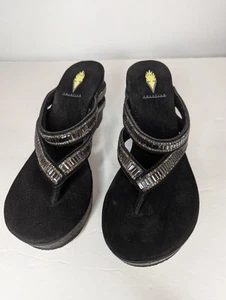 VOLATILE Black Rhinestones Platform Wedge Sandals Womens 9 Fairy Gypsy Goth Boho - Picture 1 of 7