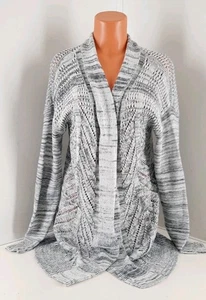 Leo & Nicole Black Dove Marble Open Front Knit Sweater. Size M - Picture 1 of 12