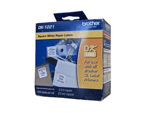 Brother DK1221 1"x1" (23mm) Square White Adhesive Label 1000/Roll OpenBox - Picture 1 of 1