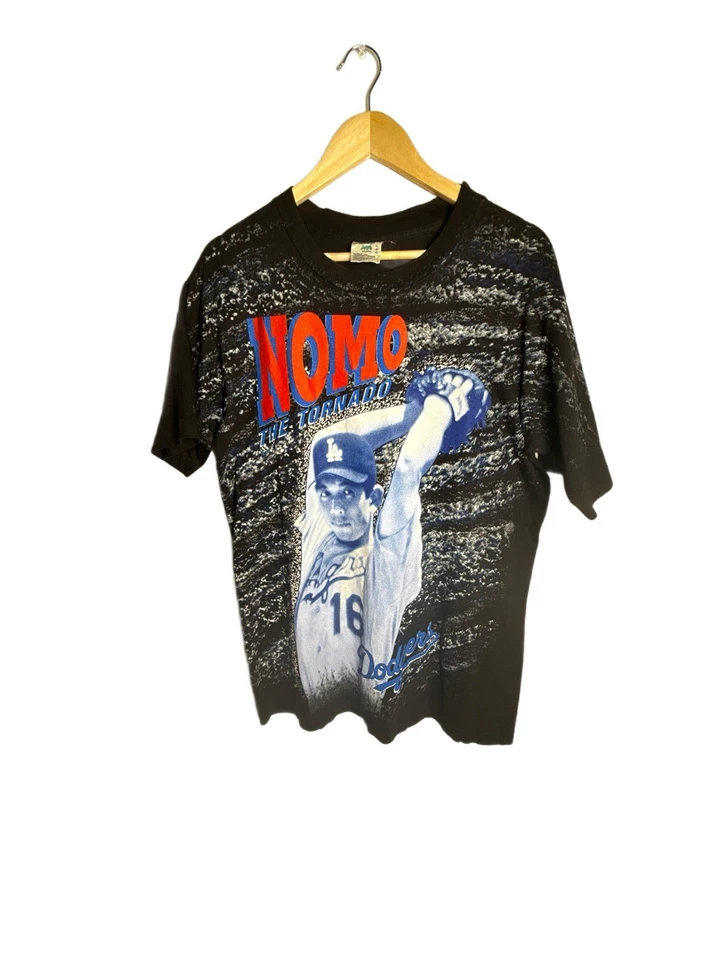 1995 Los Angeles Dodgers Hideo Nomo редкая спереди AOP, футболка, размер большой - Изображение 1 из 4