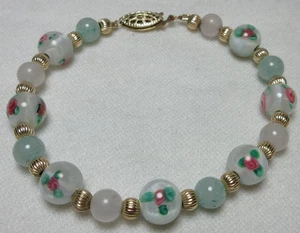 VINTAGE GOLD FILLED ART GLASS BRACELET - Picture 1 of 7