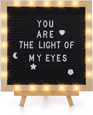 Changeable Felt Letter Board with LED Lights - 10×10" Message Custom Signs & Woo - Image 1 of 4