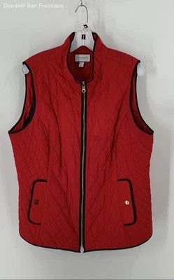 Colete Feminino Charter Club Vermelho Clássico Forrado Bolsos Zíper Completo Acolchoado Tamanho GG - Imagem 1 de 4