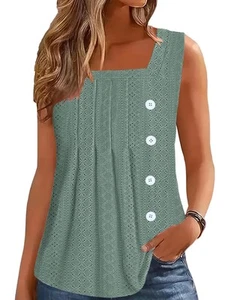 Summer 2025 Casual Button V Neck Sleeveless Beach Dress(Green,Large) - Picture 1 of 6