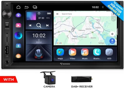 DAB+CAM+Android 14 7" IPS Autoradio Navigation NAVI Bluetooth Doppel DIN CarPlay - Bild 1 von 4