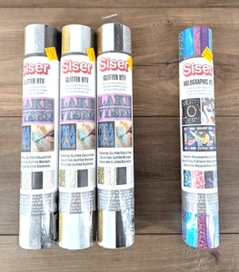 Siser Menge 4 Multipacks Glitzer & holografische HTV Wärmeübertragung Vinyl Blätter - Bild 1 von 9