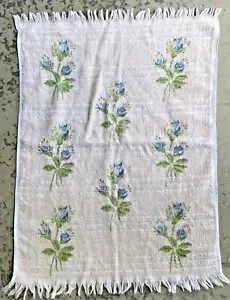 Vintage Hand Towel Lady Pepperell Blue Roses Coral Plaid 17" x 22" 70s Floral - Picture 1 of 5