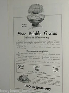 1920 Quaker Oats advertisement, Quaker Puffed Wheat, Rice, Corn - Imagen 1 de 3