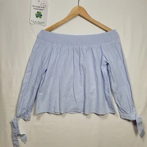 New Look Blouse Women Size 12 Blue Stripes 3/4 Sleeve Boat Neck Ladies Top - Picture 1 of 10