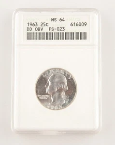 1963 25¢ Double Die Obverse FS-023 Washington Quarter Graded as MS-64 by ANACS - Picture 1 of 4