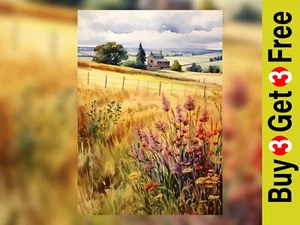 Countryside House Watercolor Print - 5" x 7" Serene Landscape Art Home Decor - Picture 1 of 5