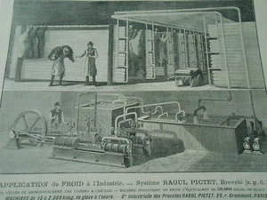Gravure 1883 - Application du Froids à l'industrie Système Raoul Pictet - Imagen 1 de 1